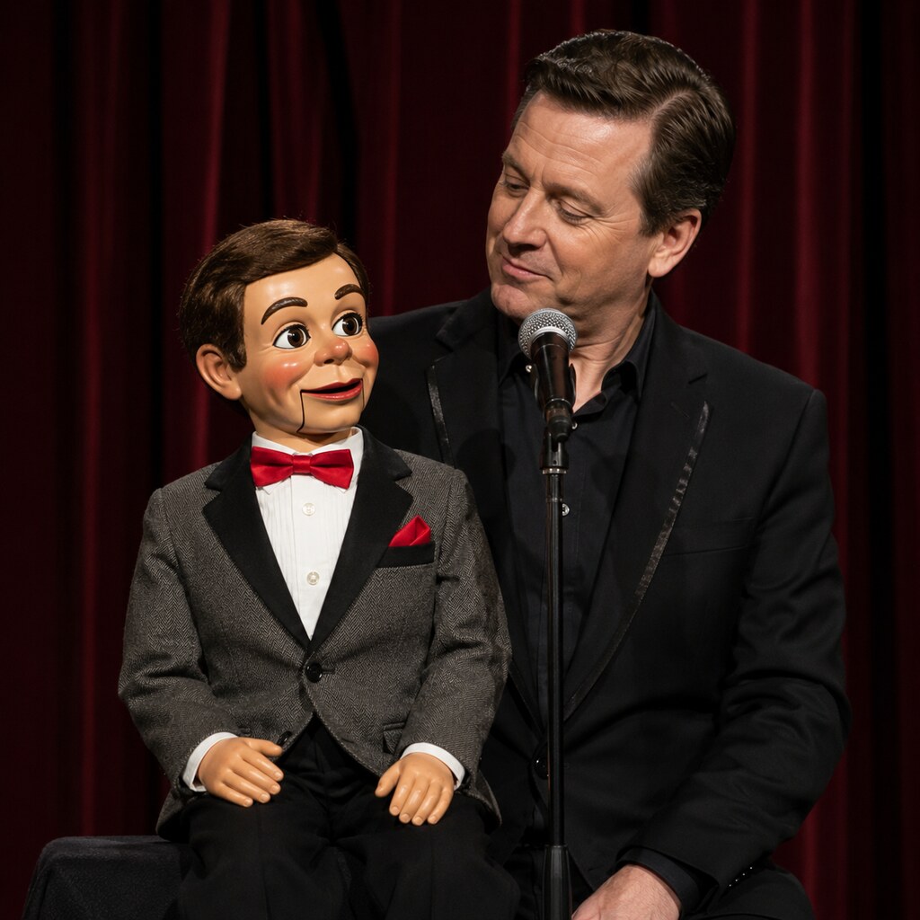 Generated image of a ventriloquist and his doll