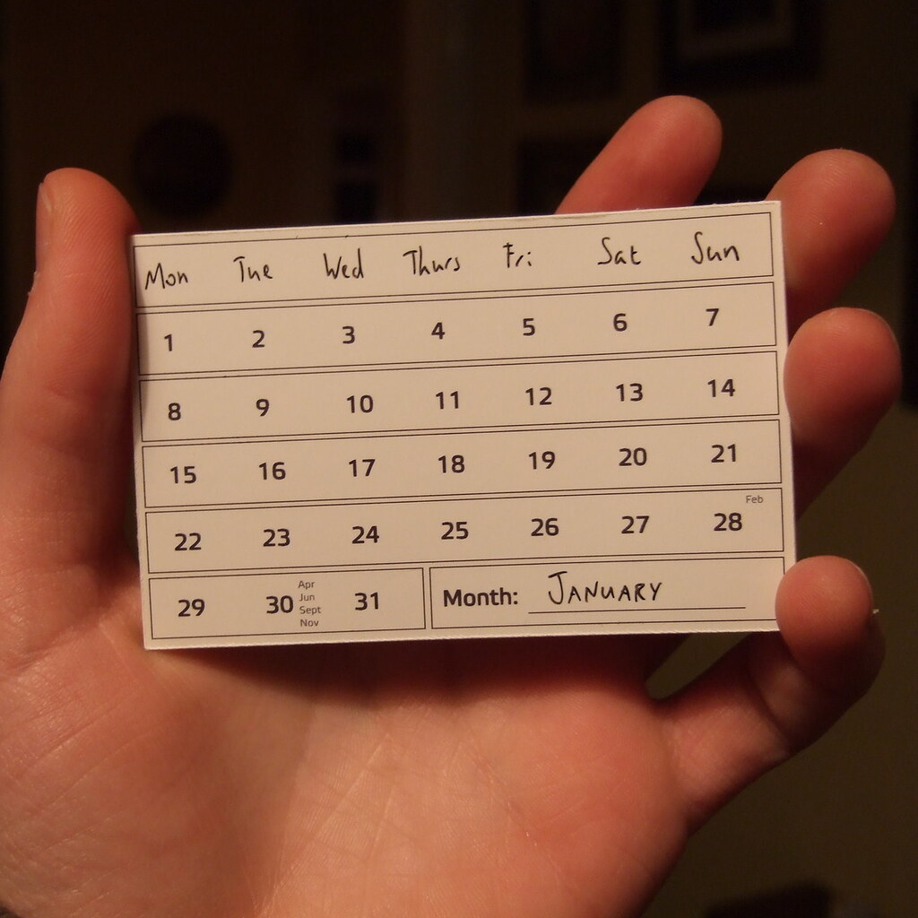 Photo of a calendar with week days