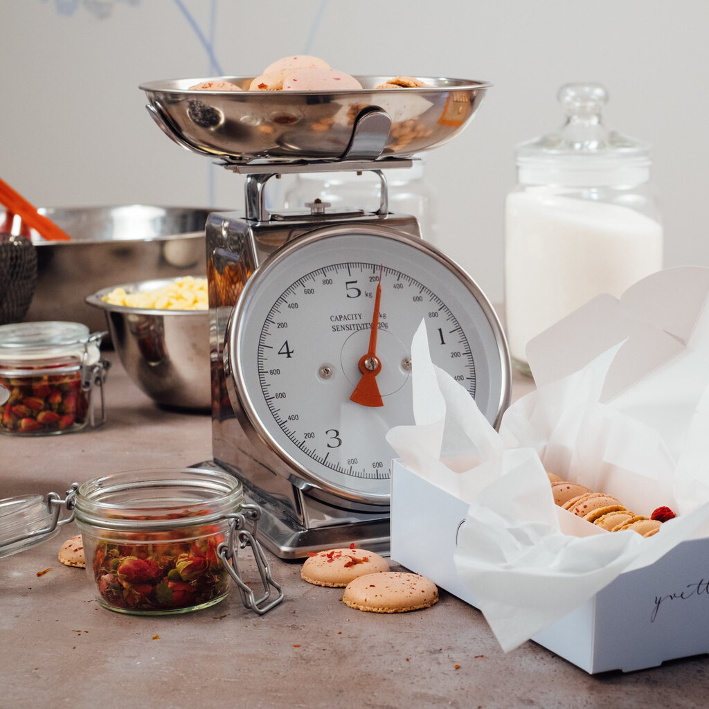 Photo of macarons being weighed