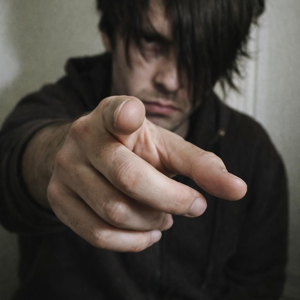 Photo of a man pointing at the camera
