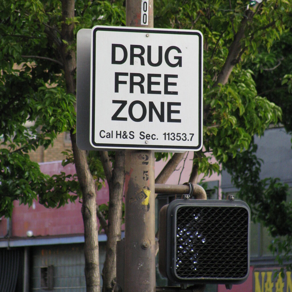 Photo of a drug free zone sign